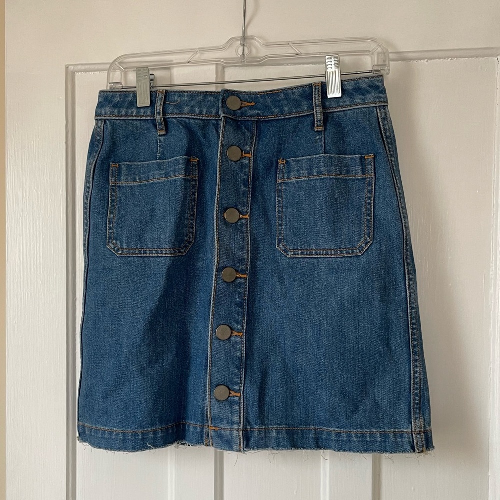 LOFT Raw Hem Button Down Jean Skirt